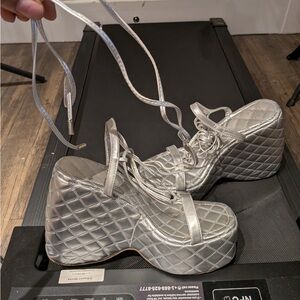 Elegant Silver Quilted Platform Shoes